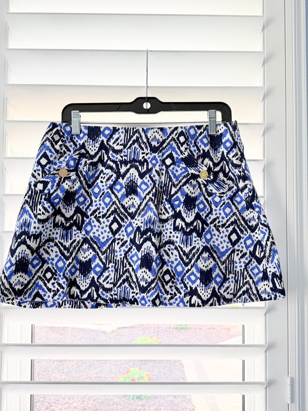Lilly Pulitzer Blue Black White Geometric A-Line Mini Skirt